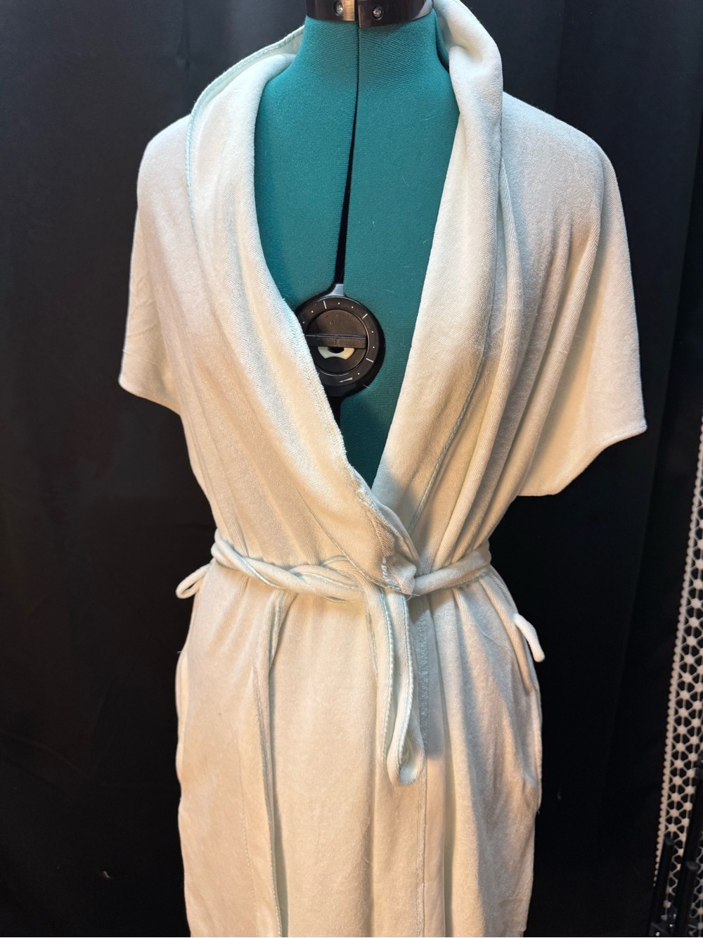 Aria Pale Blue Short-Sleeve Terry Robe with Tie Belt
